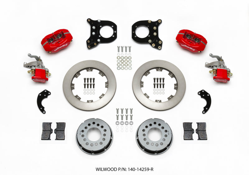 Wilwood Forged Dynalite P/S Rear Kit w/MC4 P-Brake Red Chev 12 Bolt w/Clip Elimin-Staggered - 140-14259-R