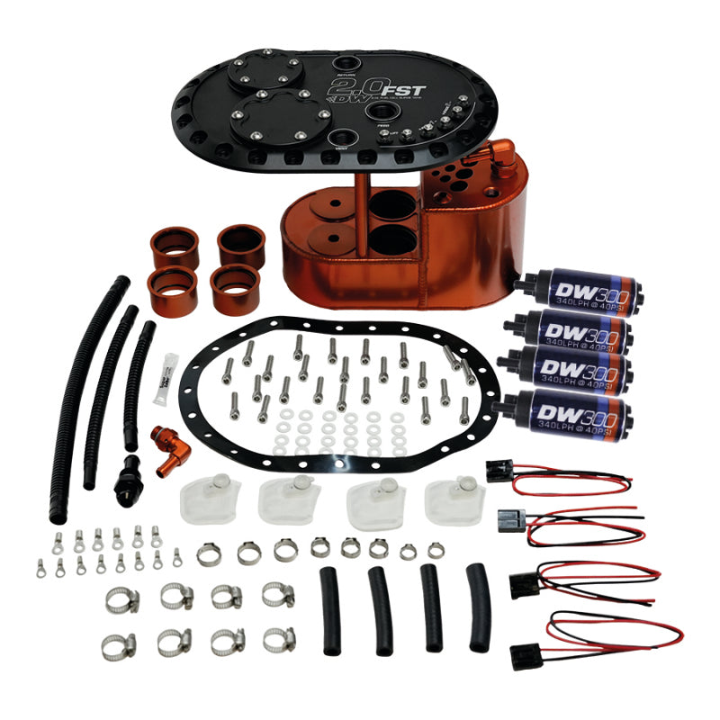 DeatschWerks 2.0L Staged Fuel Cell Surge Tank (Includes 4 DW300 Fuel Pumps) - 6-301-20FST