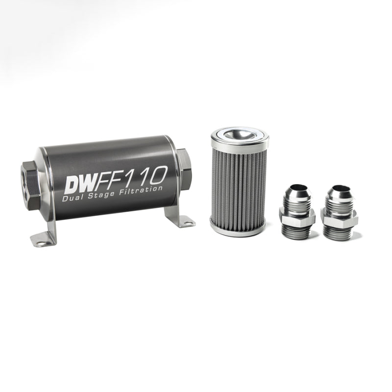 DeatschWerks Stainless Steel 10AN 100 Micron Universal Inline Fuel Filter Housing Kit (110mm) - 8-03-110-100K-10