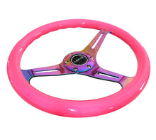 Load image into Gallery viewer, NRG Classic Wood Grain Steering Wheel (350mm) Neon Pink Painted Grip w/Neochrome 3-Spoke Center - ST-015MC-NPK