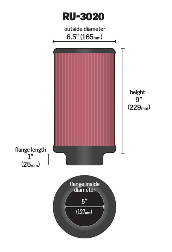 K&N Filter 2 1/4inch 10 Degree Flange 16 1/4inch x 4inch - 4 1/2inch Height - RU-3020