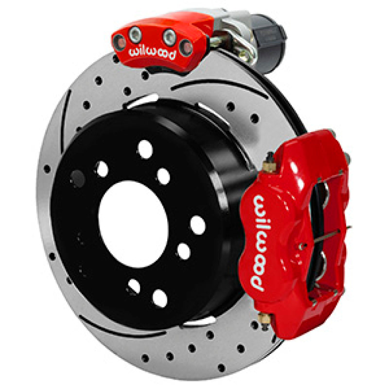 Wilwood Forged Dynalite Rear Electronic Parking Brake Kit - Red Powder Coat Caliper - D/S Rotor - 140-16134-DR