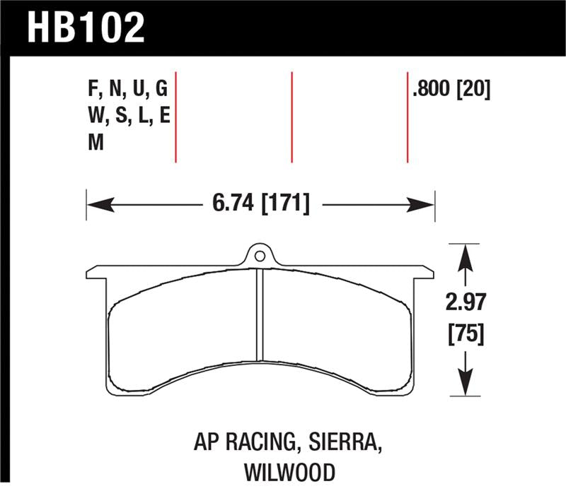 Hawk AP Racing 6 / Wilwood DTC-30 Brake Pads - HB102W.800