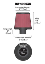 Load image into Gallery viewer, K&amp;N Filter Universal Clamp-On Filter-Round Tapered 2.75in Flange ID x 6in Base OD x 5in Top OD - RU-4960XD