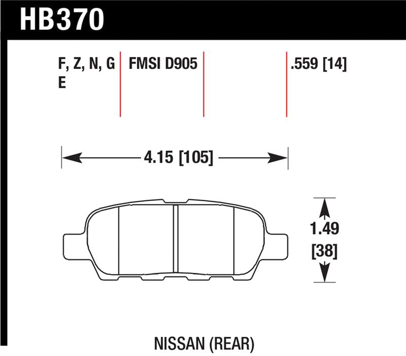 Hawk 03-07 350z / G35 / G35X w/o Brembo Performance Ceramic Street Rear Brake Pads - HB370Z.559