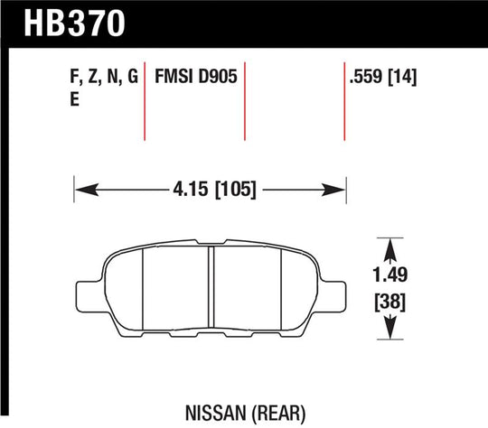 Hawk 03-07 350z / G35 / G35X w/o Brembo Performance Ceramic Street Rear Brake Pads - HB370Z.559