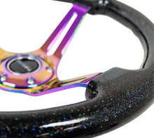 Load image into Gallery viewer, NRG Reinforced Steering Wheel (350mm / 3in. Deep) Blk Multi Color Flake w/ Neochrome Center Mark - RST-018BSB-MC