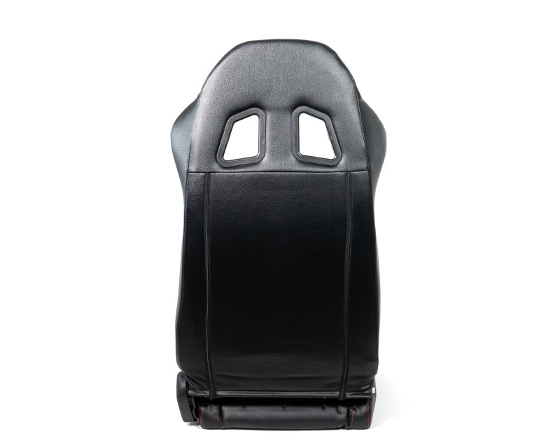 NRG Reclinable Racing Seats (Pair) Black Leather w/NRG Logo Red Stitch - RSC-208-1L/R
