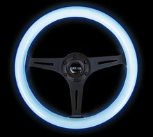 Load image into Gallery viewer, NRG Classic Wood Grain Steering Wheel (350mm) Glow-In-The-Dark Blue Grip w/Black 3-Spoke Center - ST-015BK-GL/BL