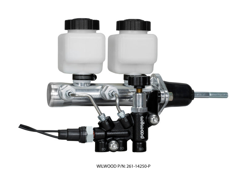 Wilwood Tandem Remote M/C Kit w L/H Bracket & Prop Valve - 15/16in Bore Ball Burnished-W/Pushrod - 261-14250-P