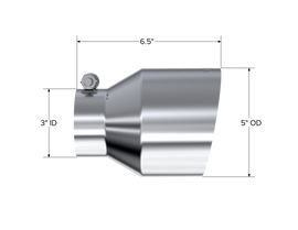MBRP Universal T304 Stainless Steel Tip, 3in ID / 5in OD Out / 6.5in Length / Angle Cut Single Wall