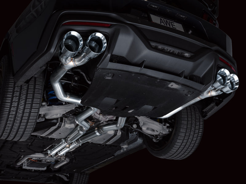 AWE 2024 Ford Mustang Dark Horse S650 RWD Track Edition Cat-Back Exhaust w/ Quad Chrome Silver Tips - 3020-42375