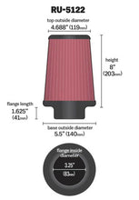 Load image into Gallery viewer, K&amp;N Filter Universal Rubber Filter 3.25  Flange 5.5 Base 4.6875 Top 8 Height - RU-5122