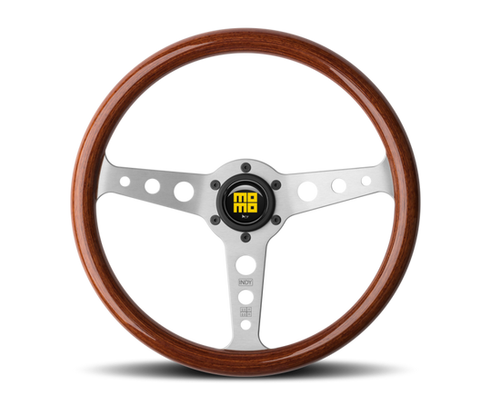 Momo Indy Steering Wheel 350 mm - Mahogany Wood/Brushed Spokes - IND35MA0P