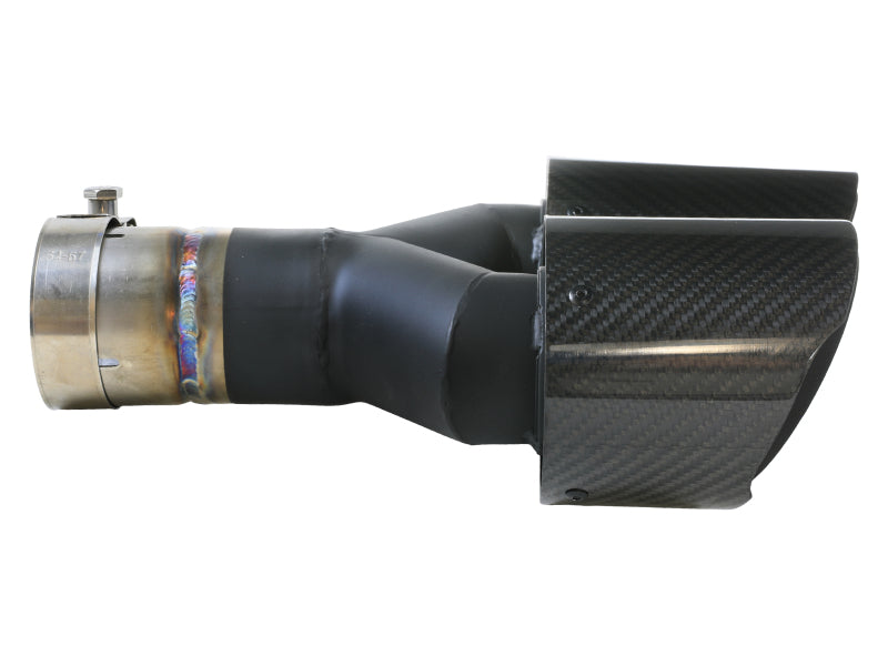 aFe Takeda 2.5in 304 Stainless Steel Clamp-on Exhaust Tip Driver side 2.5in Inlet 4in Dual-Carbon - 49T25480-C122