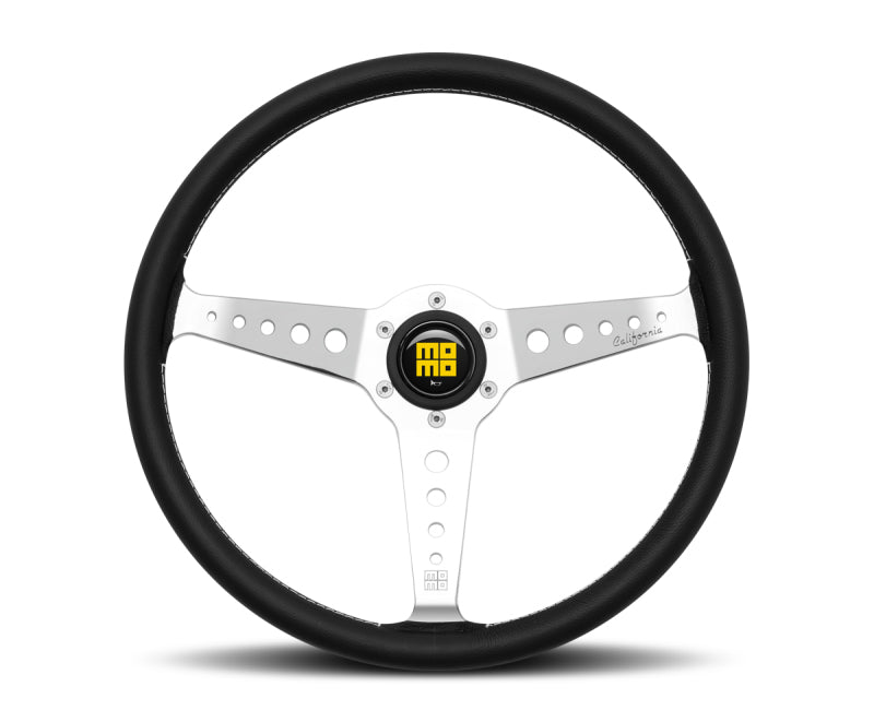 Momo California Steering Wheel 360 mm - Black Leather/White Stitch/Polished Spokes - CAL36BK2S