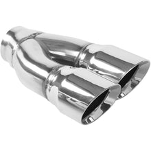 Load image into Gallery viewer, MagnaFlow Tip Stainless Double Wall Round Dual Outlet Polished 3in DIA 2.25in Inlet 9.75in Length - 35227