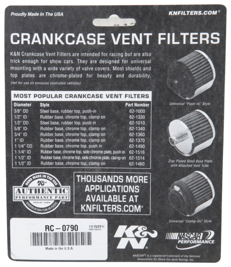 K&N Universal Chrome Filter 1 3/8 inch FLG / 2 1/2 inch Base / 2 inch Top / 2 1/4 inch Height - RC-0790