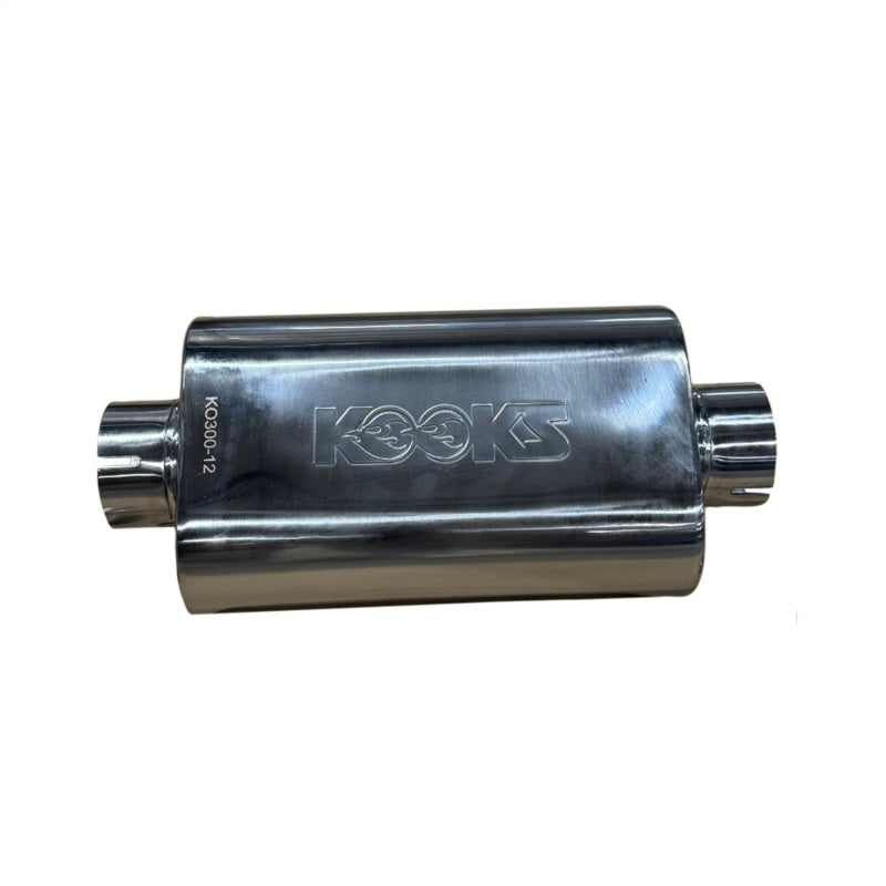 Kooks 3in Oval Clamp In Center/Center Muffler 12in Long Body Polished Stainless Steel - KO300-12-CI