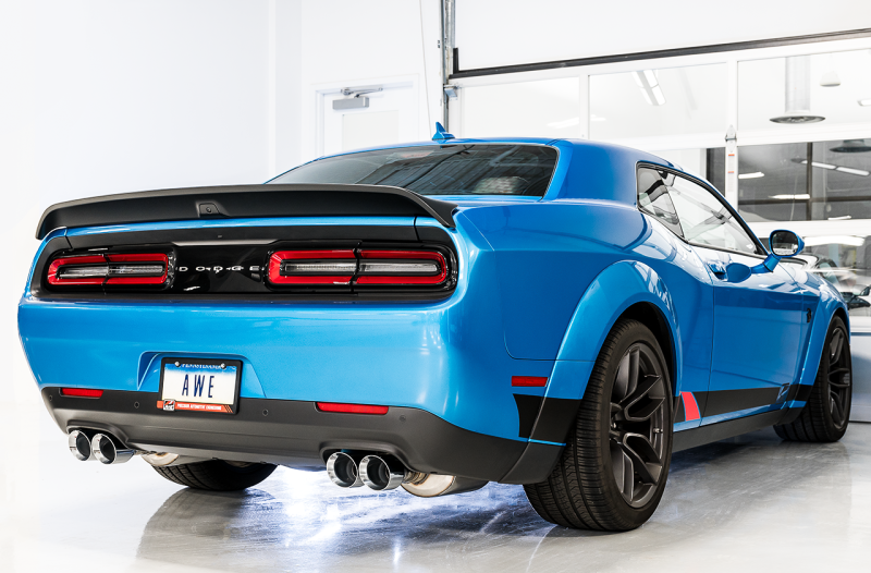 AWE Tuning 2015+ Dodge Challenger 6.4L/6.2L Non-Resonated Touring Edition Exhaust - Quad Silver Tips - 3020-42074