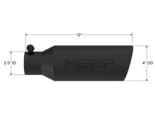Load image into Gallery viewer, MBRP Universal Tip 4in O.D. Angled Rolled End 2.5in inlet 12in length Black - T5150BLK