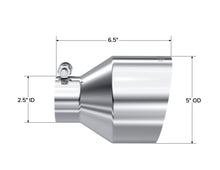 Load image into Gallery viewer, MBRP Universal T304 Stainless Steel Tip 2.5in ID / 5in OD Out / 6.5in Length Angle Cut Single Wall - T5190