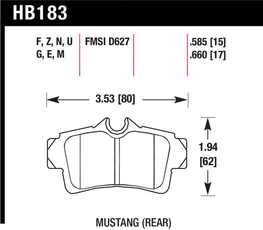 Hawk 01 Ford Mustang Bullit / 94-99 & 01 & 03-04 Mustang Cobra Blue 9012 Race Rear Brake Pads - HB183E.585