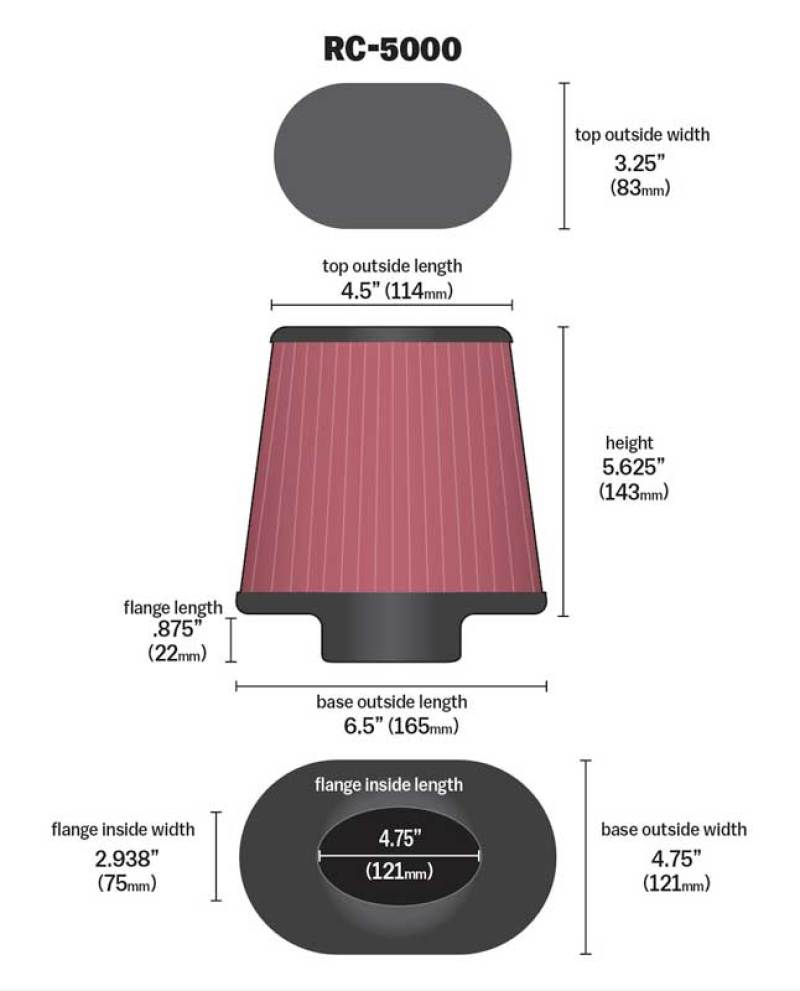 K&N Universal Chrome Filter GM TPI Custom - Oval Flange - RC-5000