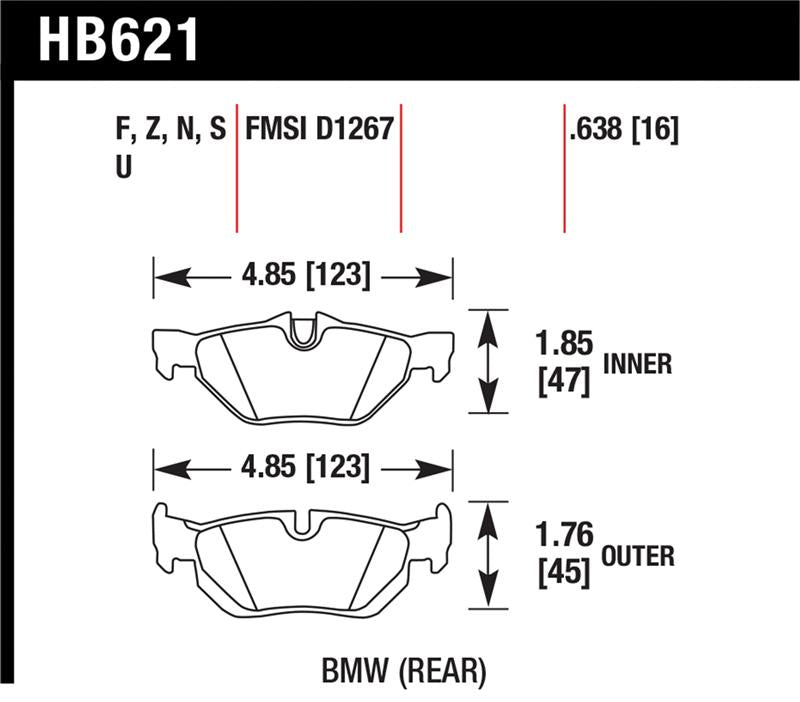 Hawk 08-11 BMW 128i / 10 BMW 323i / 07-11 BMW 328i / 07-11 BMW 328XI HT-10 Race Rear Brake Pads - HB621S.638