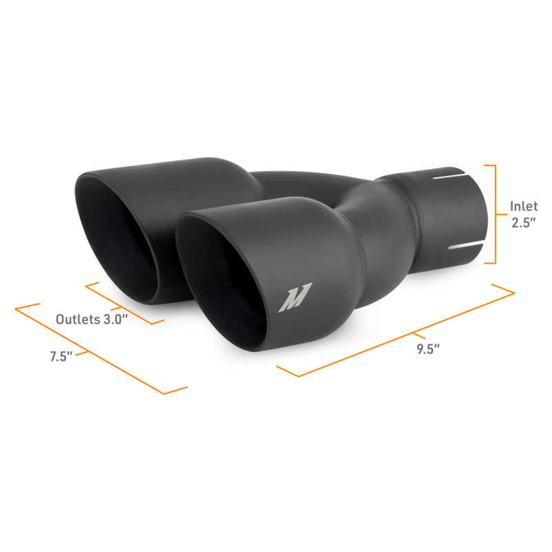 Mishimoto Dual Offset Tips 2.5in Inlet 3in Outlet Slash Cut - Black - MMEXH-TIP-FSTBK