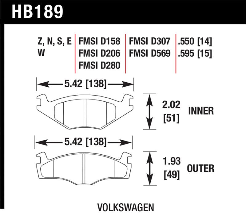 Hawk Blue 9012 Brake Pads Volkswagen - HB189E.595