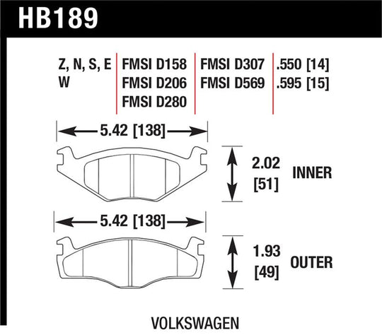 Hawk Blue 9012 Brake Pads Volkswagen - HB189E.595