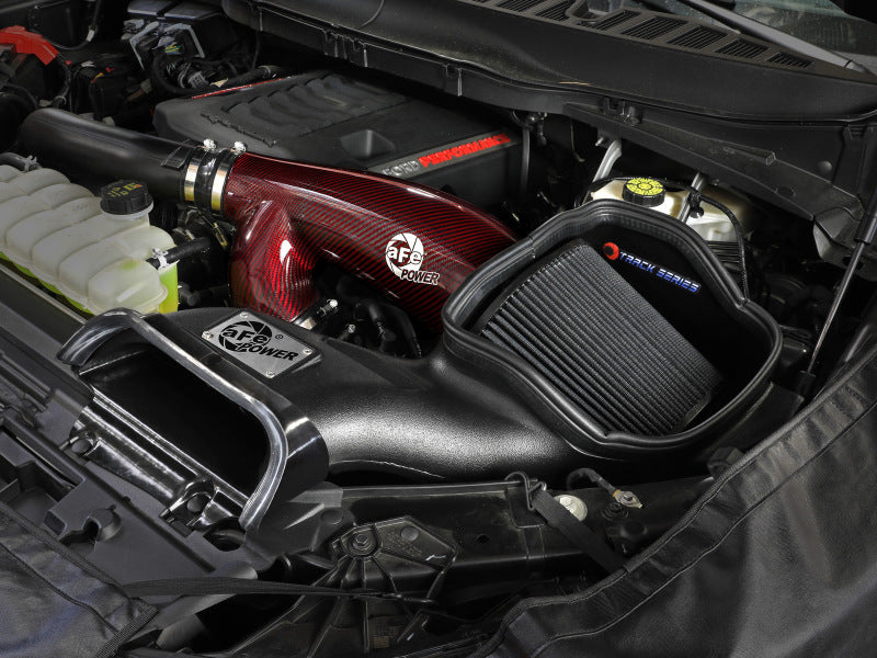 aFe 17-24 Ford F-150 Track Series Red Kevlar Carbon Fiber C/A Intake System w/Black Pro 5R Filter - 57-10031KR
