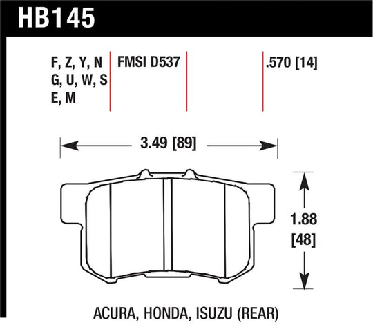 Hawk 02-06 Acura RSX / 02-11 Honda Civic Si / 00-09 S2000 DTC-70 Race Rear Brake Pads - HB145U.570