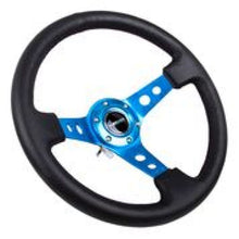 Load image into Gallery viewer, NRG Reinforced Steering Wheel (350mm / 3in. Deep) Blk Leather w/Blue Circle Cutout Spokes - RST-006BL