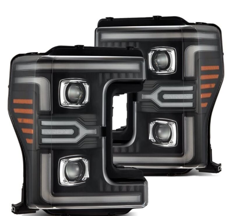 AlphaRex 17-19 Ford F-250/350/450/550 Super Duty LUXX-Series LED Proj Headlights Blk w/SS & SBDRL - 880323