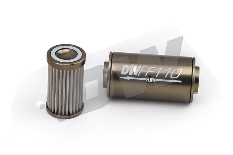 DeatschWerks Stainless Steel 10AN 100 Micron Universal Inline Fuel Filter Housing Kit (110mm) - 8-03-110-100K