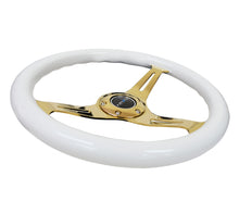 Load image into Gallery viewer, NRG Classic Wood Grain Steering Wheel (350mm) White Grip w/Chrome Gold 3-Spoke Center - ST-015CG-WT