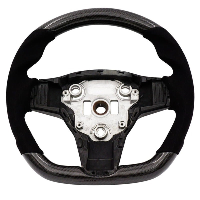 BLOX Racing Tesla Model 3 and Y Carbon/Alcantara Steering Wheel Red Stitching - BXSW-60010-R