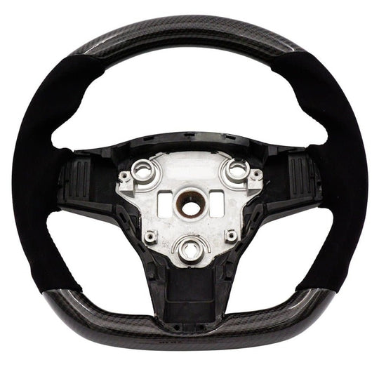 BLOX Racing Tesla Model 3 and Y Carbon/Alcantara Steering Wheel Red Stitching - BXSW-60010-R