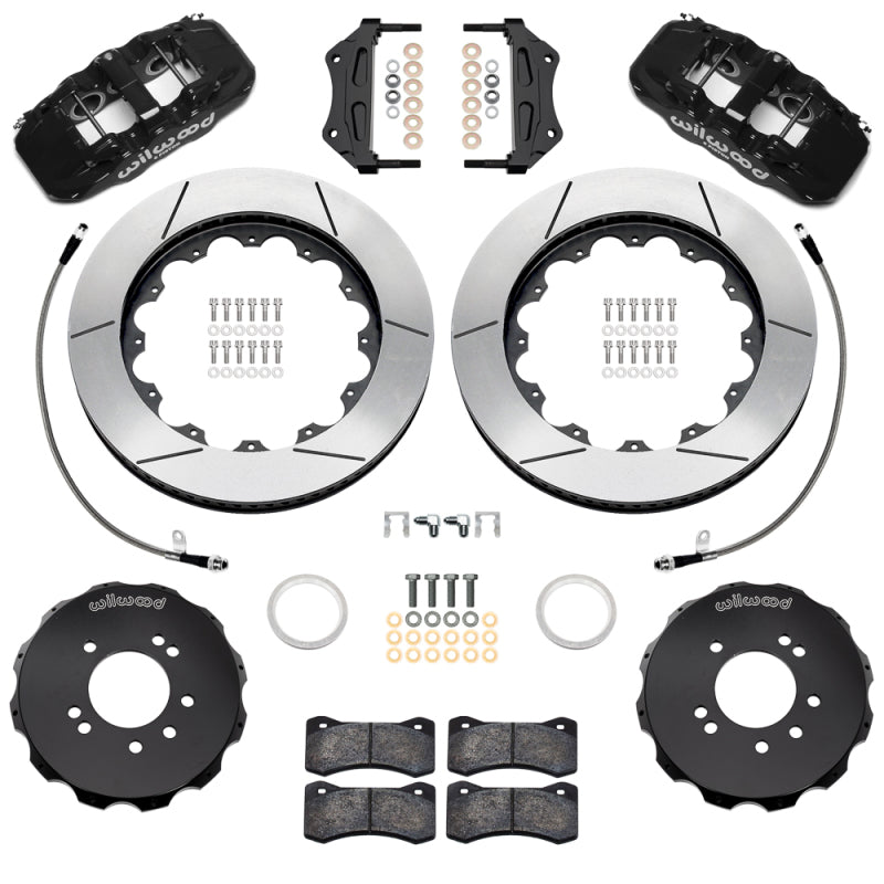 Wilwood 99-02 Nissan Skyline Aerolite 6R Front BBK w/ 14in Slotted Rotors & Flexlines - Black - 140-18260