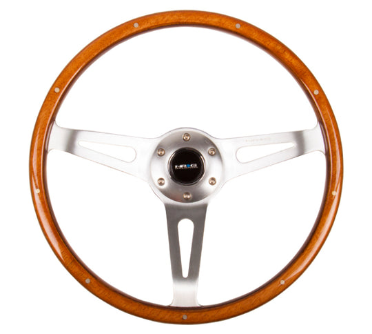 NRG Classic Wood Grain Steering Wheel (365mm) Wood w/Metal Accents & Polished Alum. 3-Spoke Center - ST-065