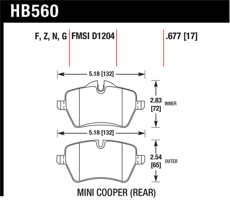 Hawk 05-06 JCW R53 Cooper S & 07+ R56 Cooper S HP+ Street Front Brake Pads - HB560N.677