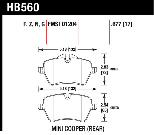 Hawk 05-06 JCW R53 Cooper S & 07+ R56 Cooper S HP+ Street Front Brake Pads - HB560N.677