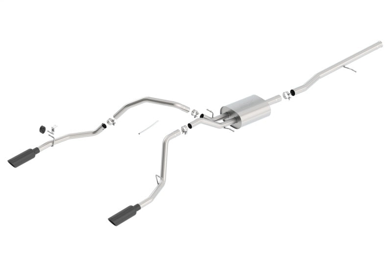 Borla 14 Silv/Sierra 1500 C/B Touring Exh/2.75in in Muffler 2.25inout 4inTIp SS Rear Exit-Blk Chrome - 140535BC