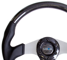 Load image into Gallery viewer, NRG Carbon Fiber Steering Wheel (350mm) Silver Oval Shape w/Leather Trim - ST-013CFSL
