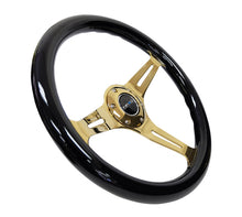 Load image into Gallery viewer, NRG Classic Wood Grain Steering Wheel (350mm) Black Grip w/Chrome Gold 3-Spoke Center - ST-015CG-BK