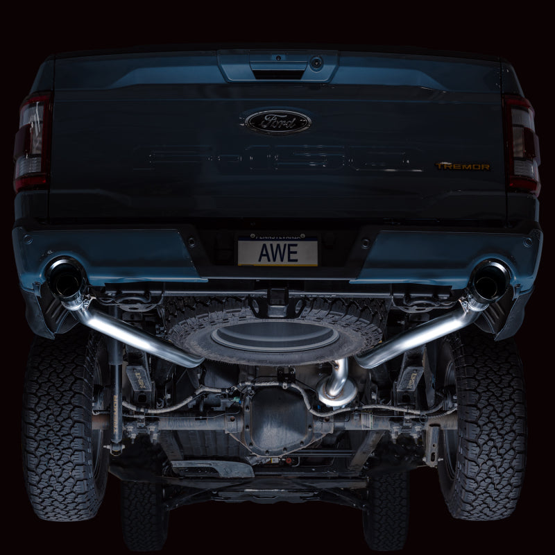 AWE Tuning 2021+ Ford F-150 Tremor (w/ Bumper Cutouts) 0FG Resonated Cat-Back - Diamond Black Tips - 3015-33402