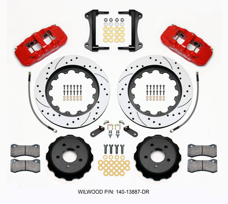 Wilwood AERO6 Front Hat Kit 15.00 Drilled Red 15-23 Mustang w/Lines - 140-13887-DR