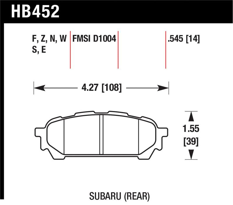 Hawk 03-05 WRX D1004 Performance Ceramic Street Rear Brake Pads - HB452Z.545